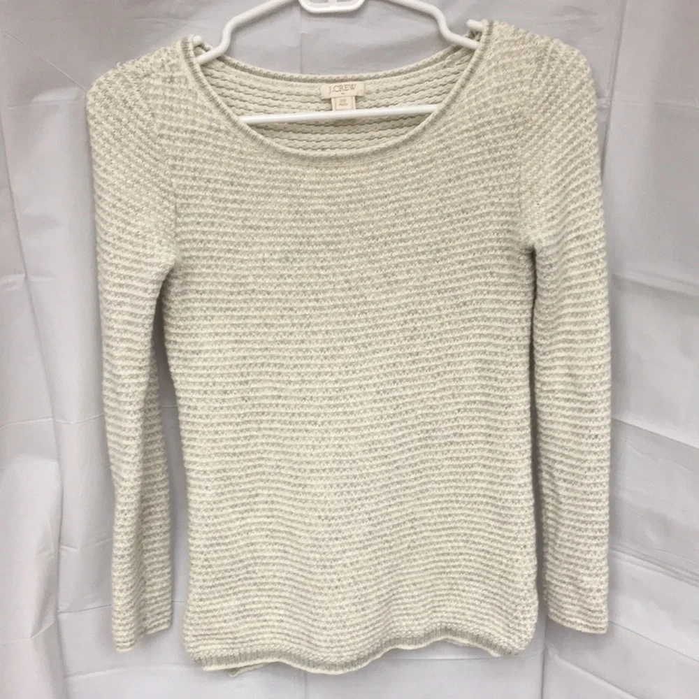 J. Crew womens Pullover Knit scoop neck Sweater long sleeves size XXS cream grey